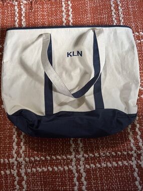 Canvas Tote Bag in Navy and Cream